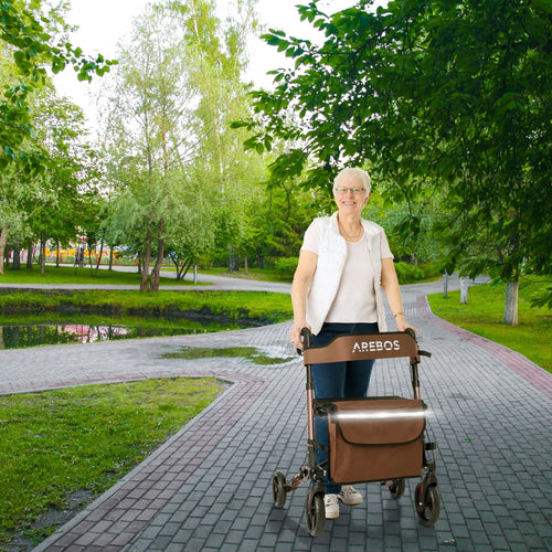Arebos Arebos Rollator Braun Leichtgewicht - faltbar & verstellbar - 65 cm x 36 cm x 28 cm